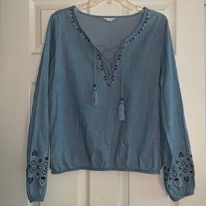 Embroidered denim shirt